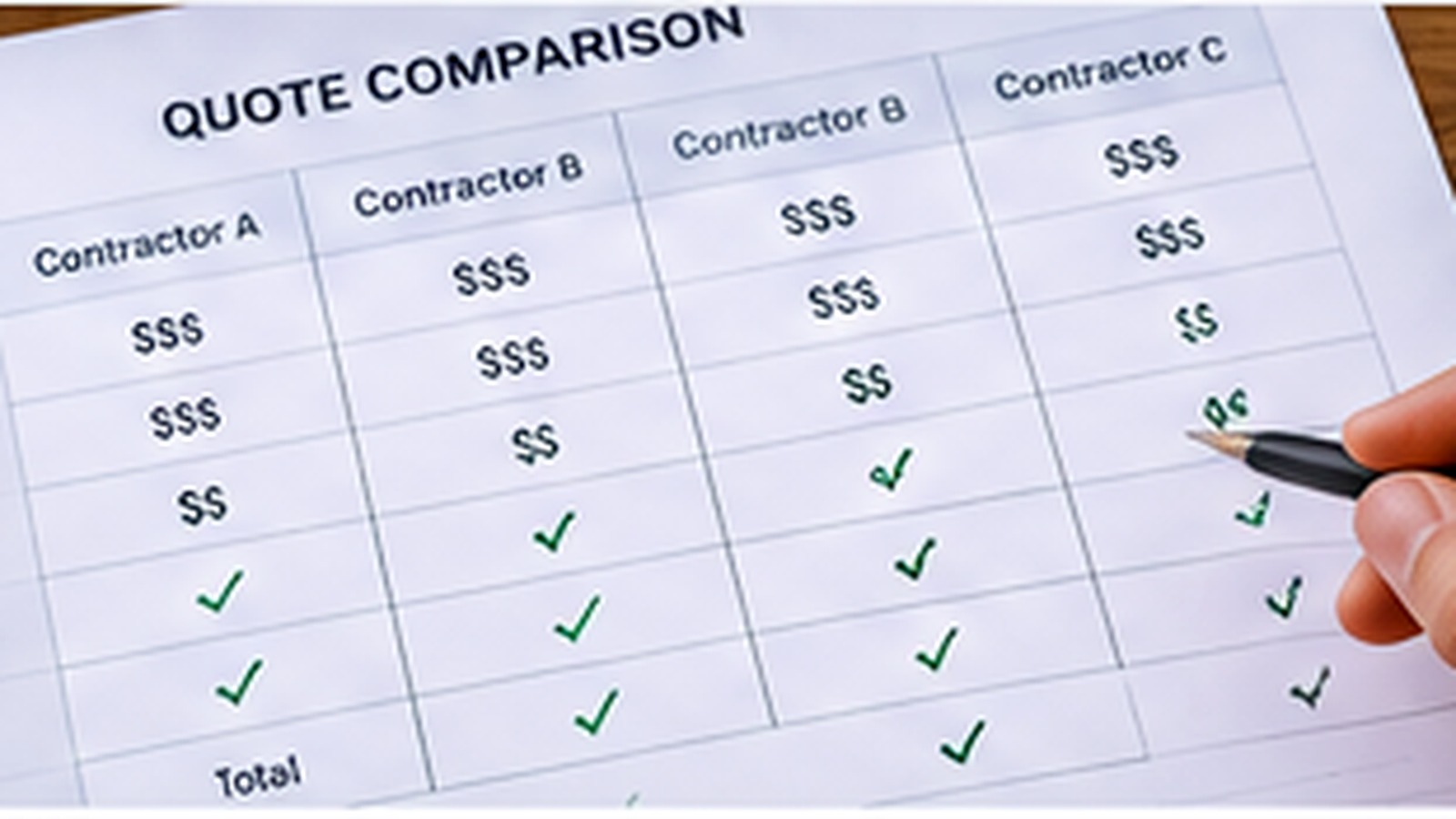 Three contractor estimates being compared side by side