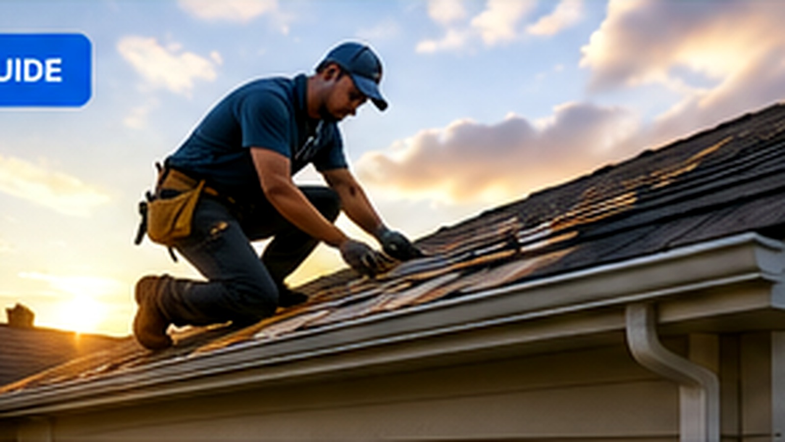 Illustration of a U.S. home roof with cost-analysis graphics