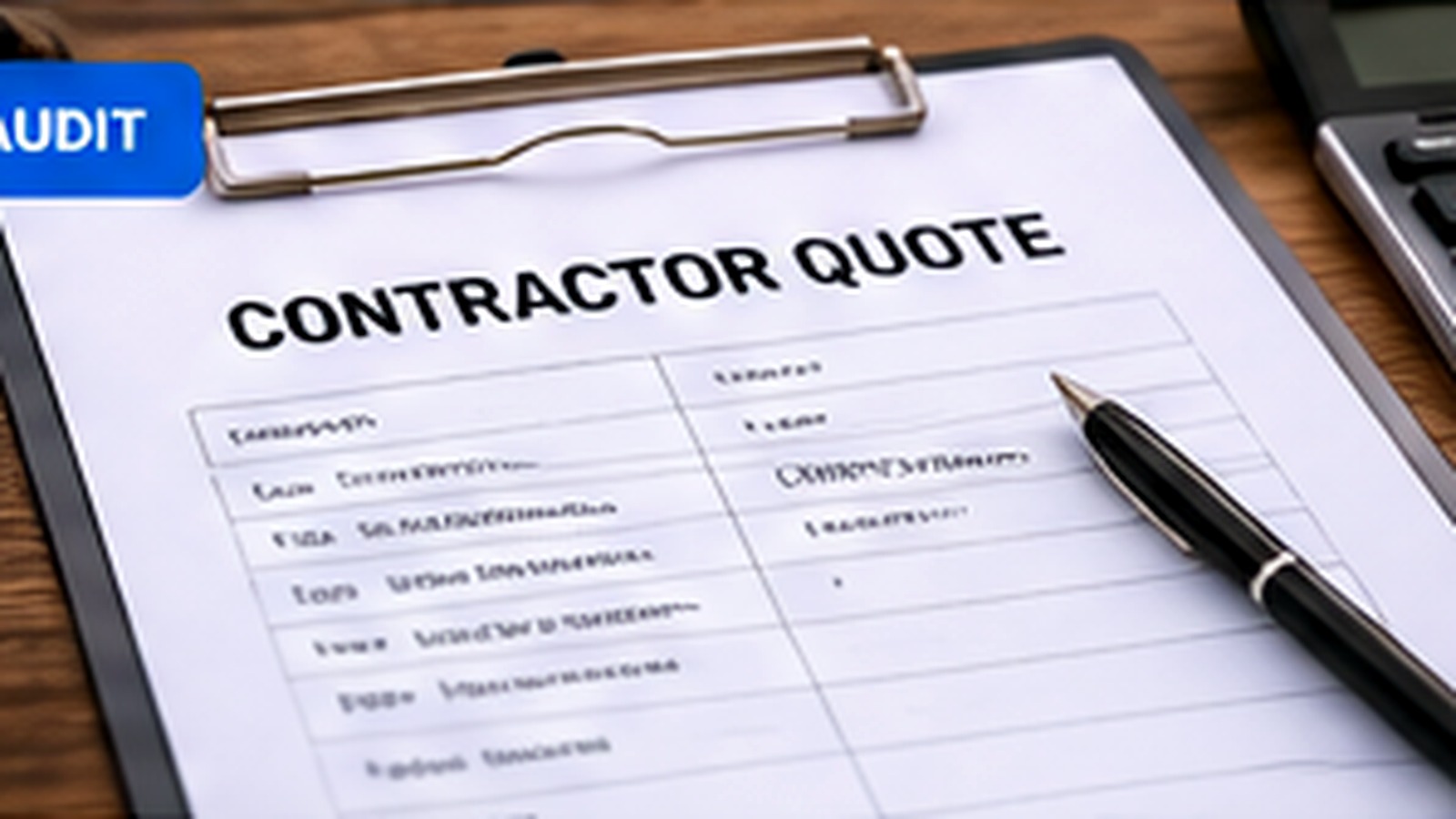 Contractor quote document with warning indicators and price comparison graphics
